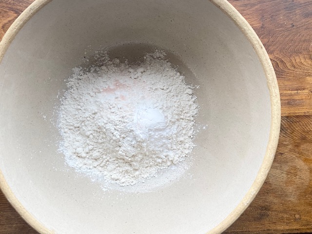 Gluten Free Flour In Tan Mixing Bowl